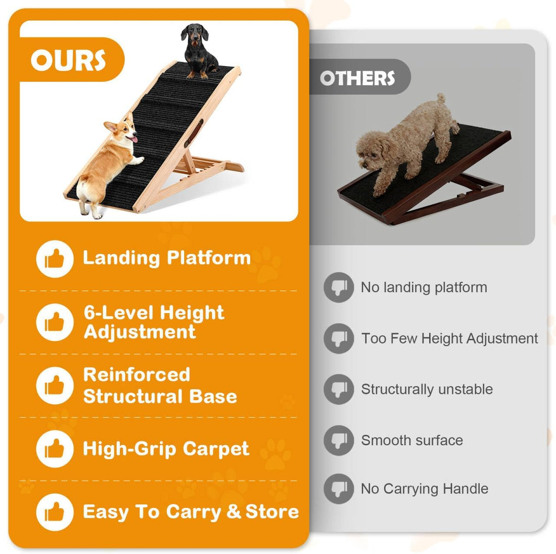 43" Foldable Dog Ramp 6-Level Adjustable Non-Slip for Bed Couch Car