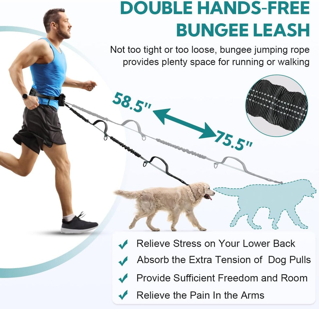 Yicostar Hands Free Dog Leash, Double Dog Leash with Waist Bag