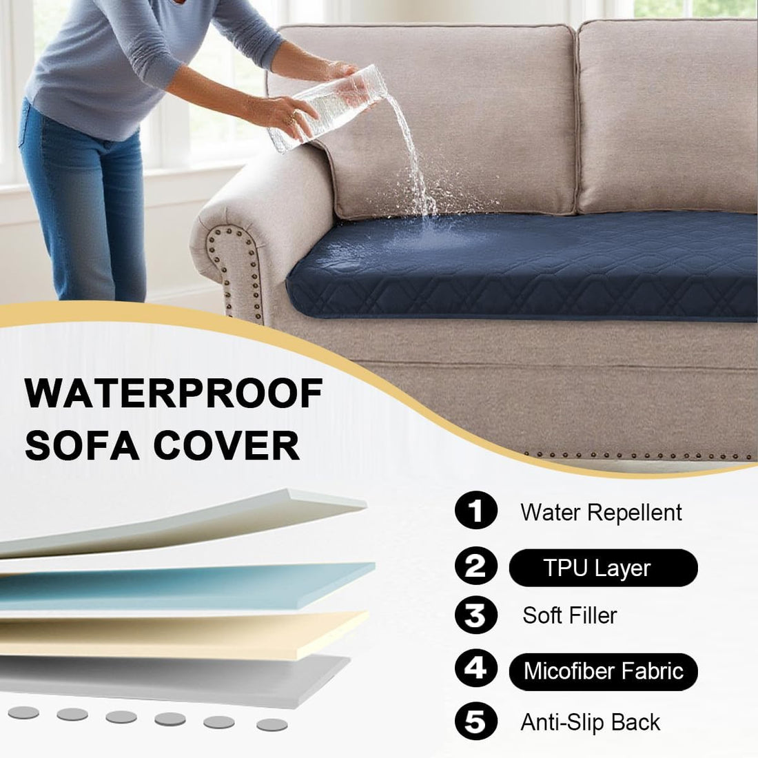 PrinceDeco Waterproof Dog Couch Cover Non-Slip