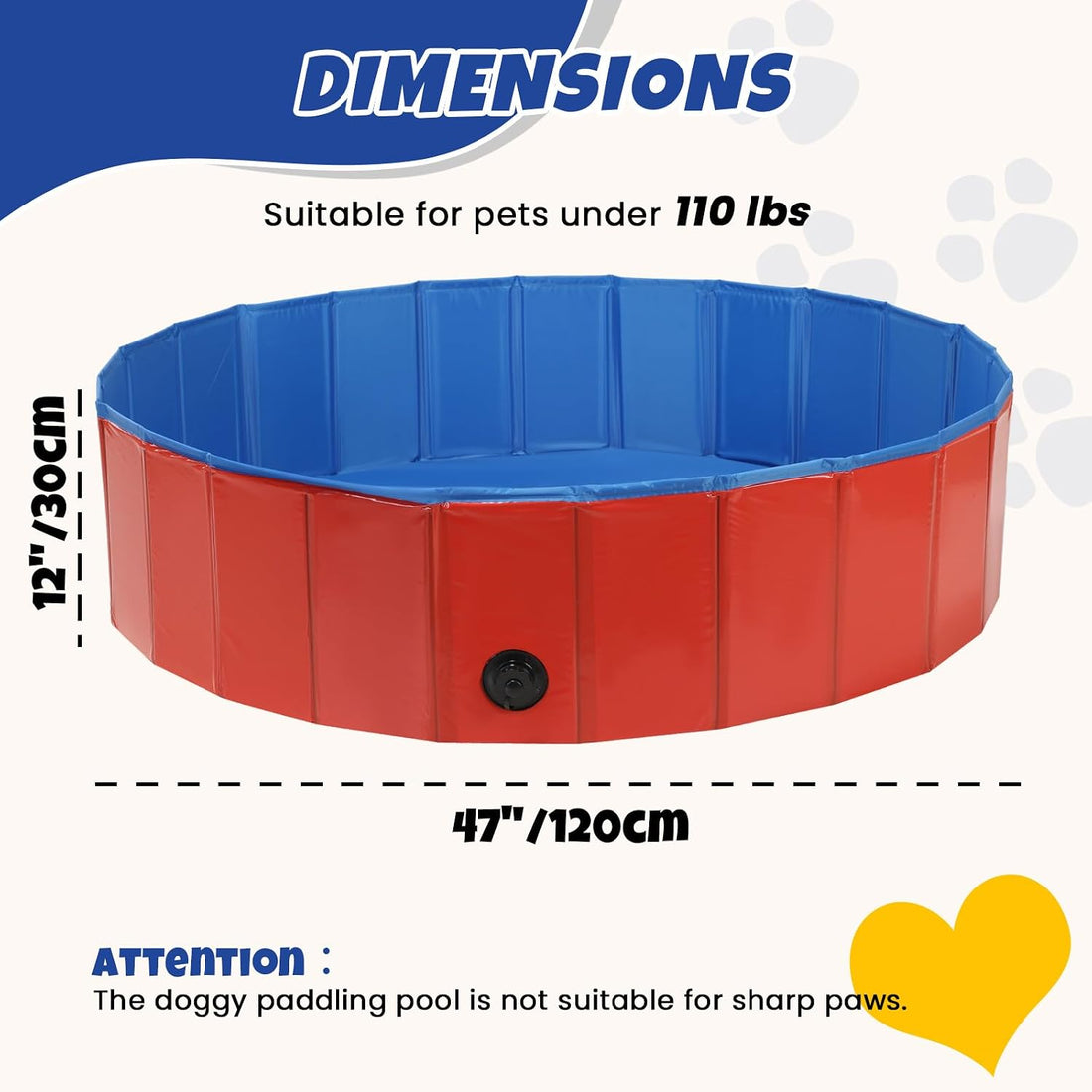 Foldable Dog Pool 47'' x 12''(120 x 30cm)