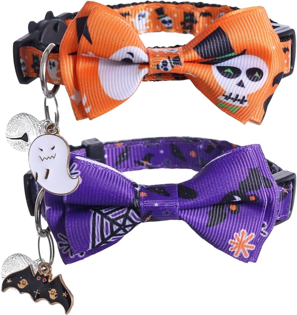 Halloween Cat Collar Breakaway with Cute Bow Tie and Bell for Kitty