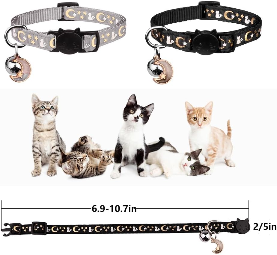 Baeuppit 2PCS Breakaway Cat Collars with Bell Cute Kitty Glow in