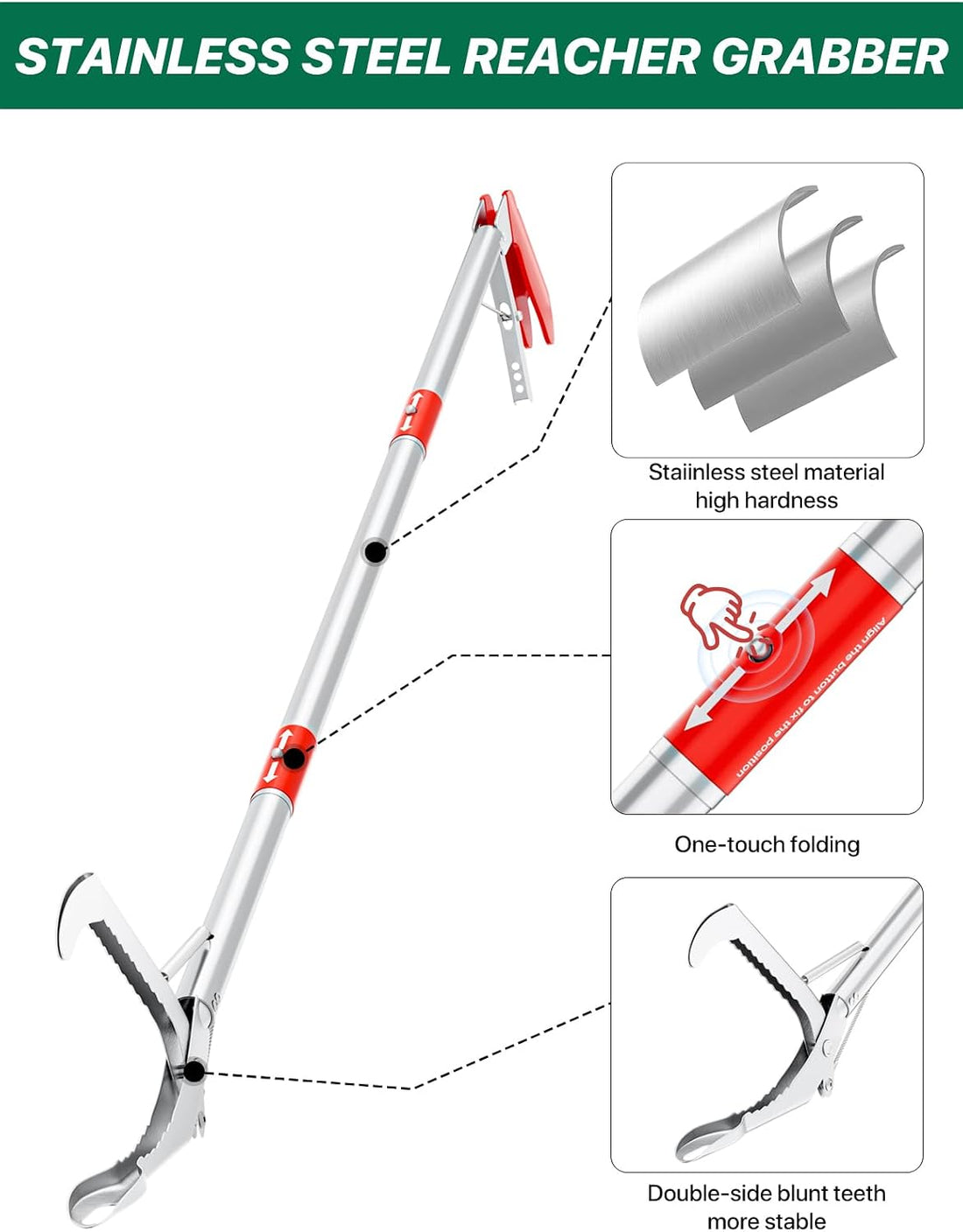 Grabber Reacher Tool, 50" Foldable Snake Grabber