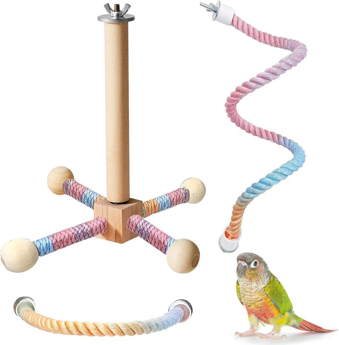 BNOSDM Bird Rope Perch 3 PCS Parakeet Climbing Toys Bendable Swing