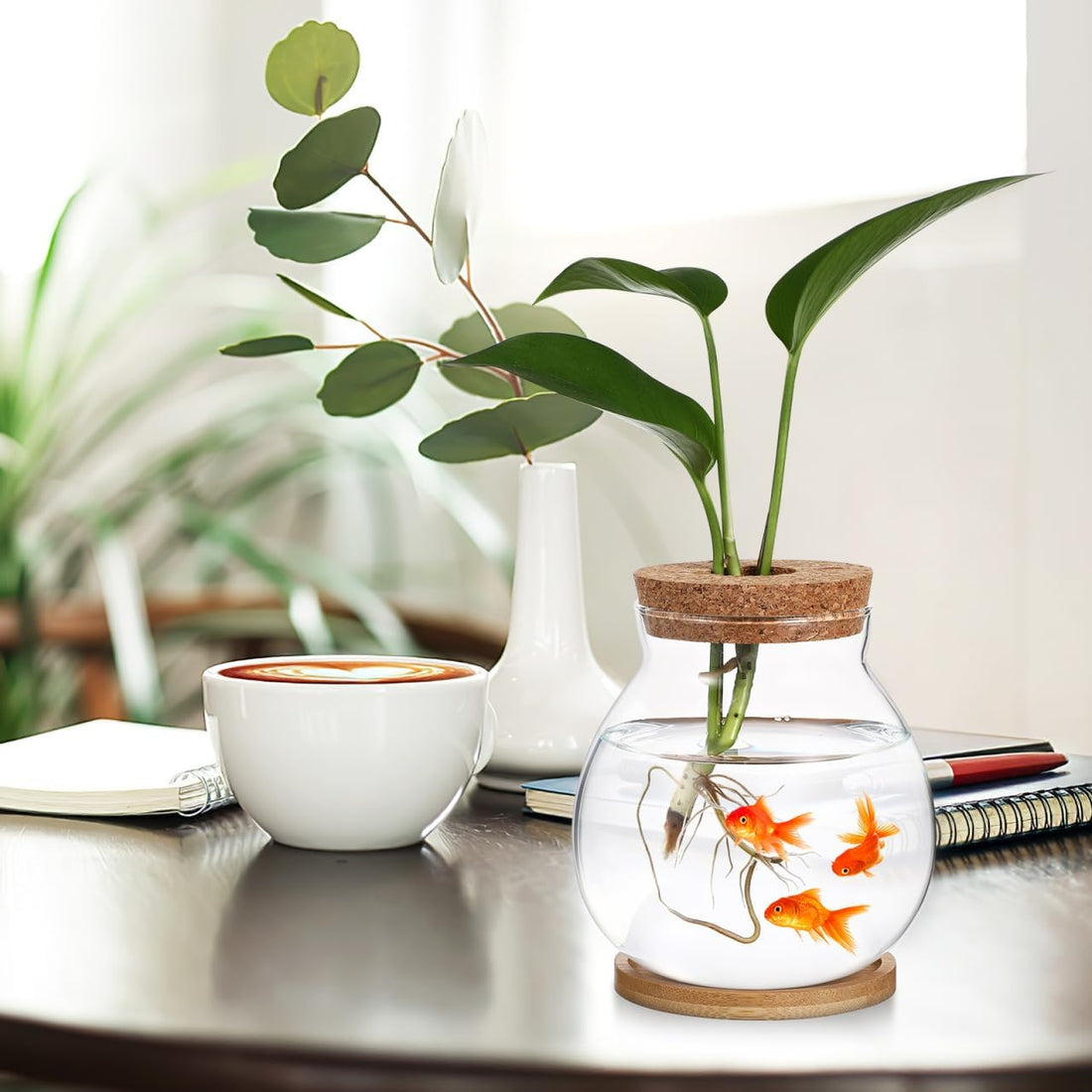 Healifty Desktop Fish Bowl, Glass Hydroponic Planter Tank Kit 5. 1 X