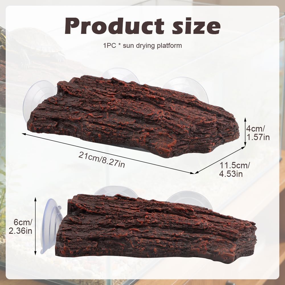 Turtle Basking Platform, Resin Bark‑Textured Turtle Dock with 3