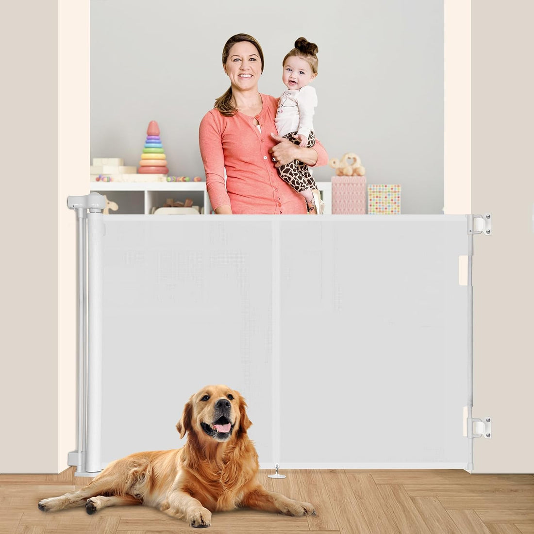 Miumoon 200 inch Reinforced Retractable Baby Gates 42 inch Tall