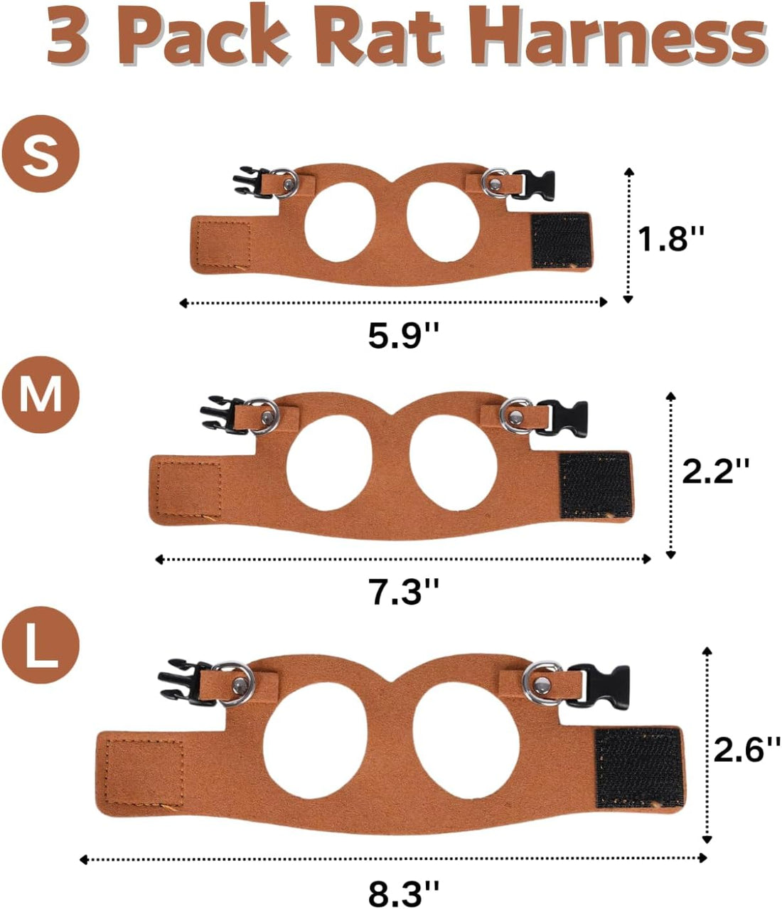 3 Pack Rat Harness and Leash, Small Animal Traction Rope (Brown)