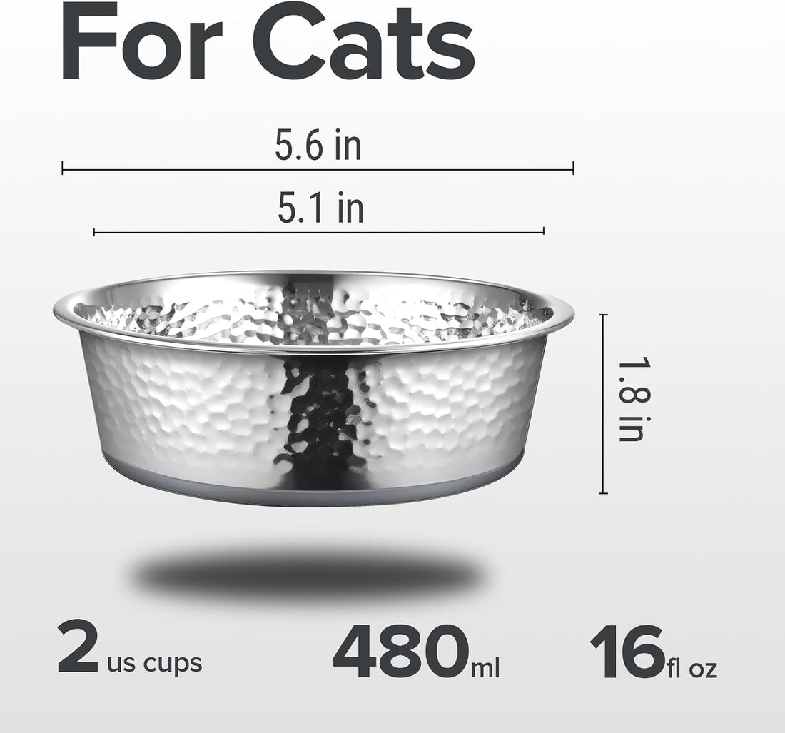 URBUDDIES Hammered Stainless Steel Pet Bowls, Two-Pack