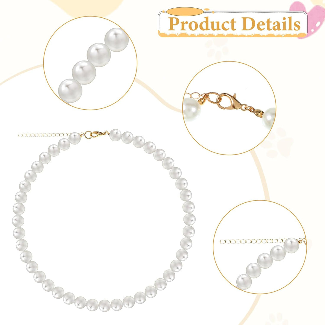 Chunky Pearl Dog Necklace Adjustable Dog Necklace Inner Neck