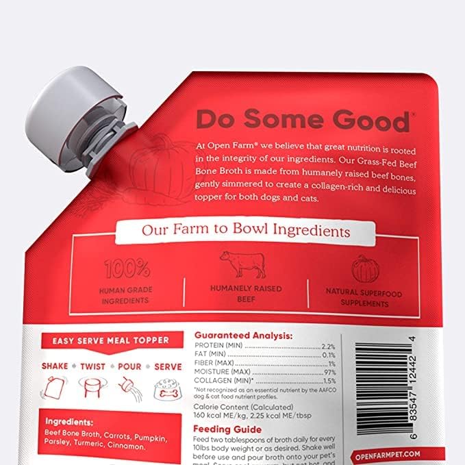 Open Farm Bone Broth, Beef Food Topper for Dogs, 12oz Pouch (6 Pack)