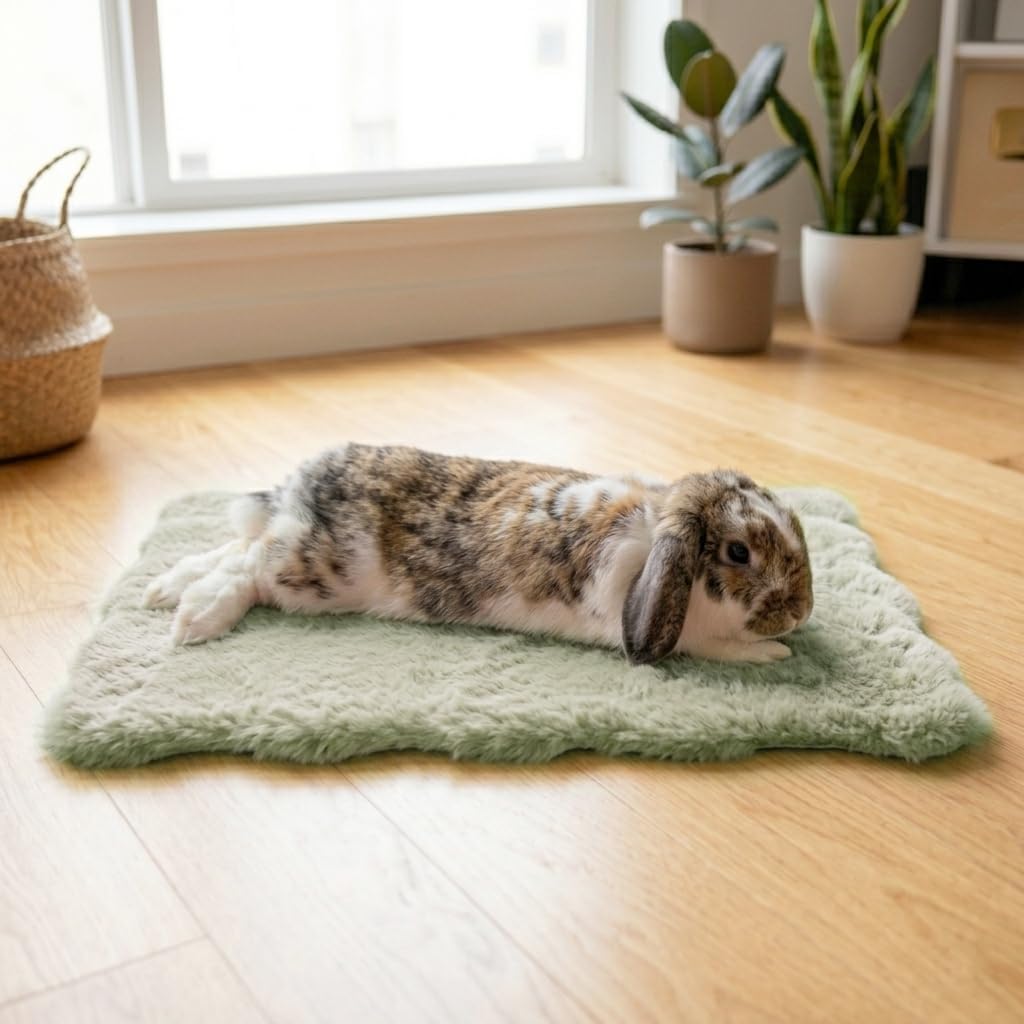 2 Pack Rabbit Mat, Soft Plush Bunny Bedding with Non-Slip Bottom
