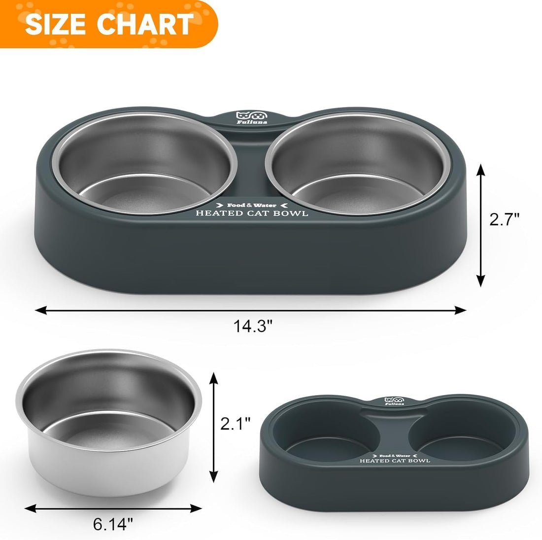 Heated Cat Bowl, Outdoor Heated Pet Bowls with Double Stainless Steel
