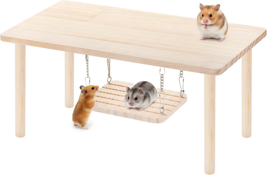 Hamster Play Wooden Platform，2-Piece ，Hamster Cage Accessories Toy Set