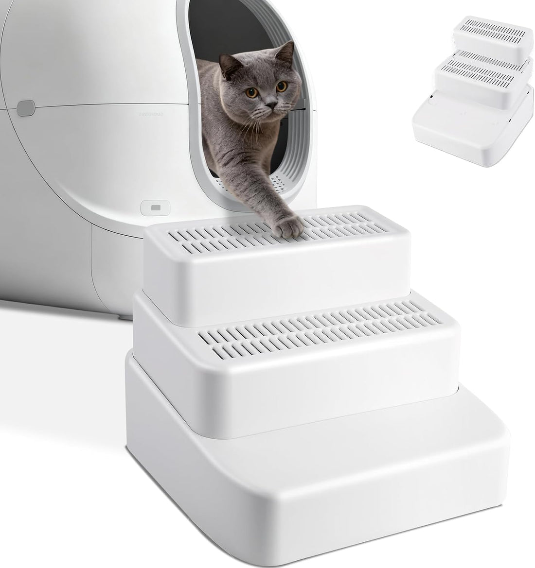 Litter Box Step, Cat Ramp Step Catcher with Filter Function, Grey