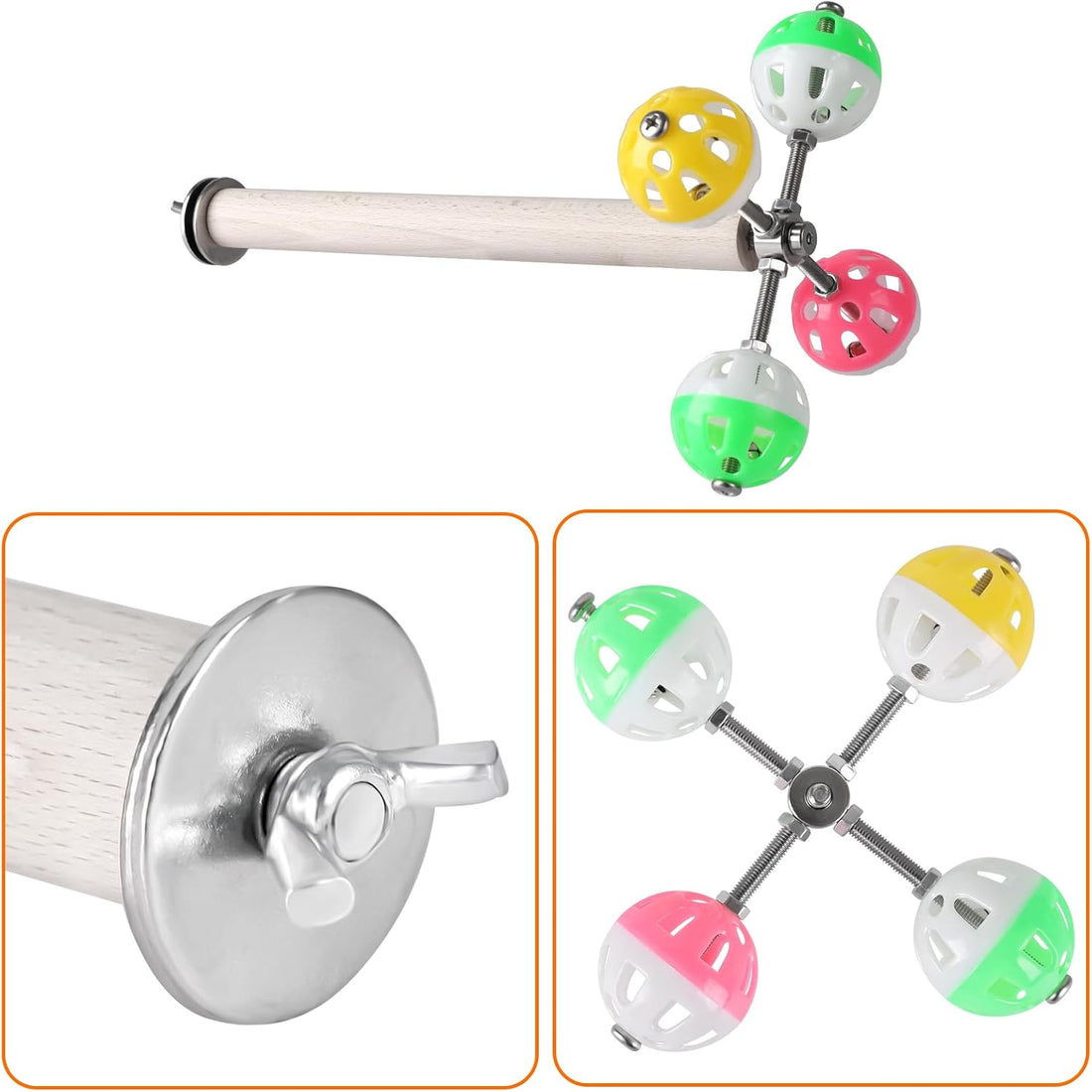 Teniinet Stand Perch Toy with Rotating Balls for Birds, 1Pcs