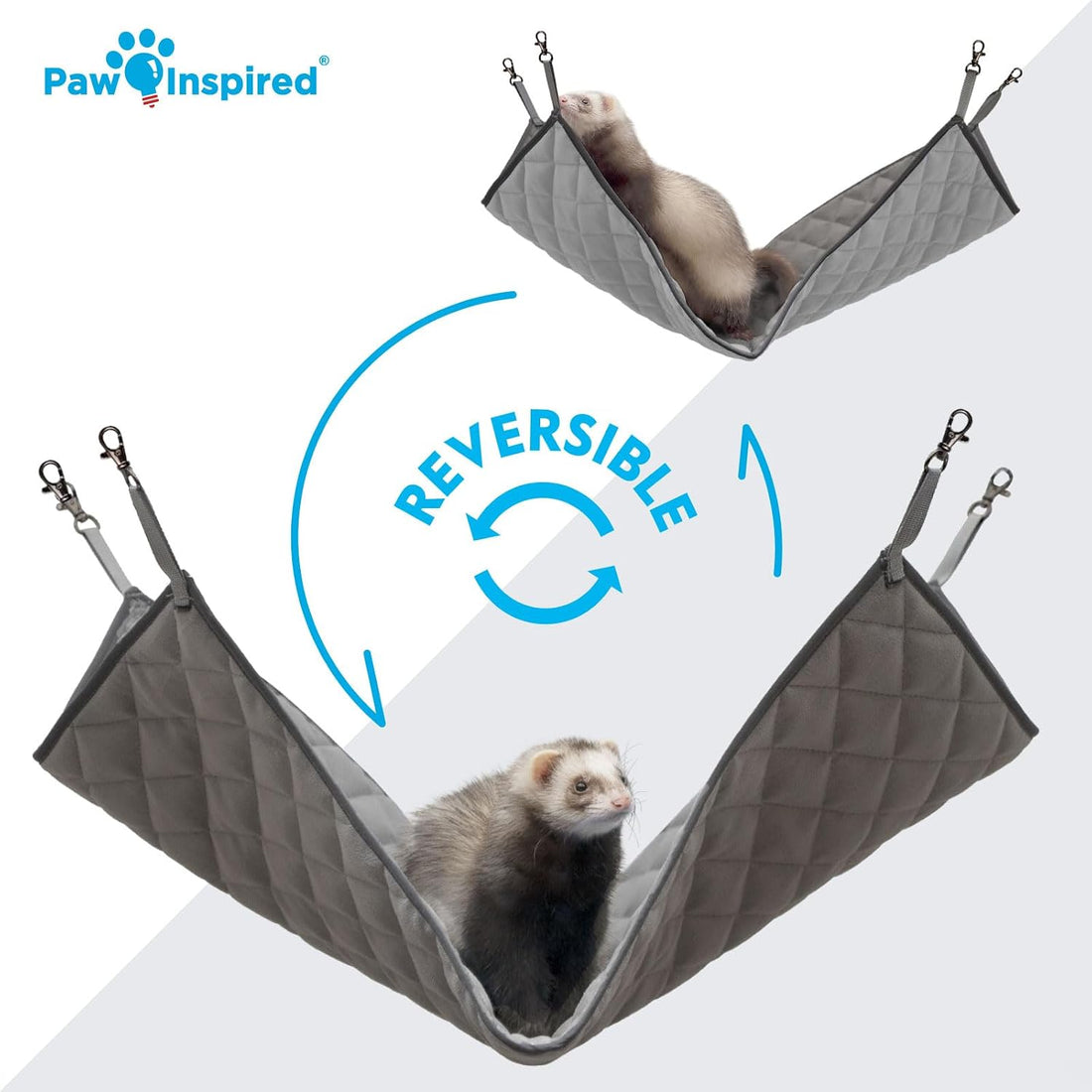Paw Inspired Hanging Fleece Hammock for Small Animals, Gray/Light Gray