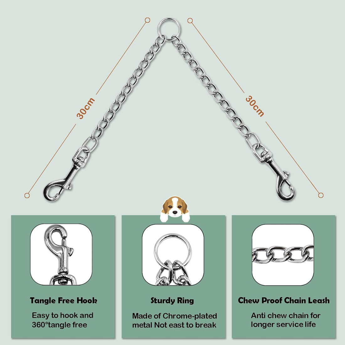 LOS ANDES Metal Double Dog Leash Chew Proof Chain Leash 2 Way No