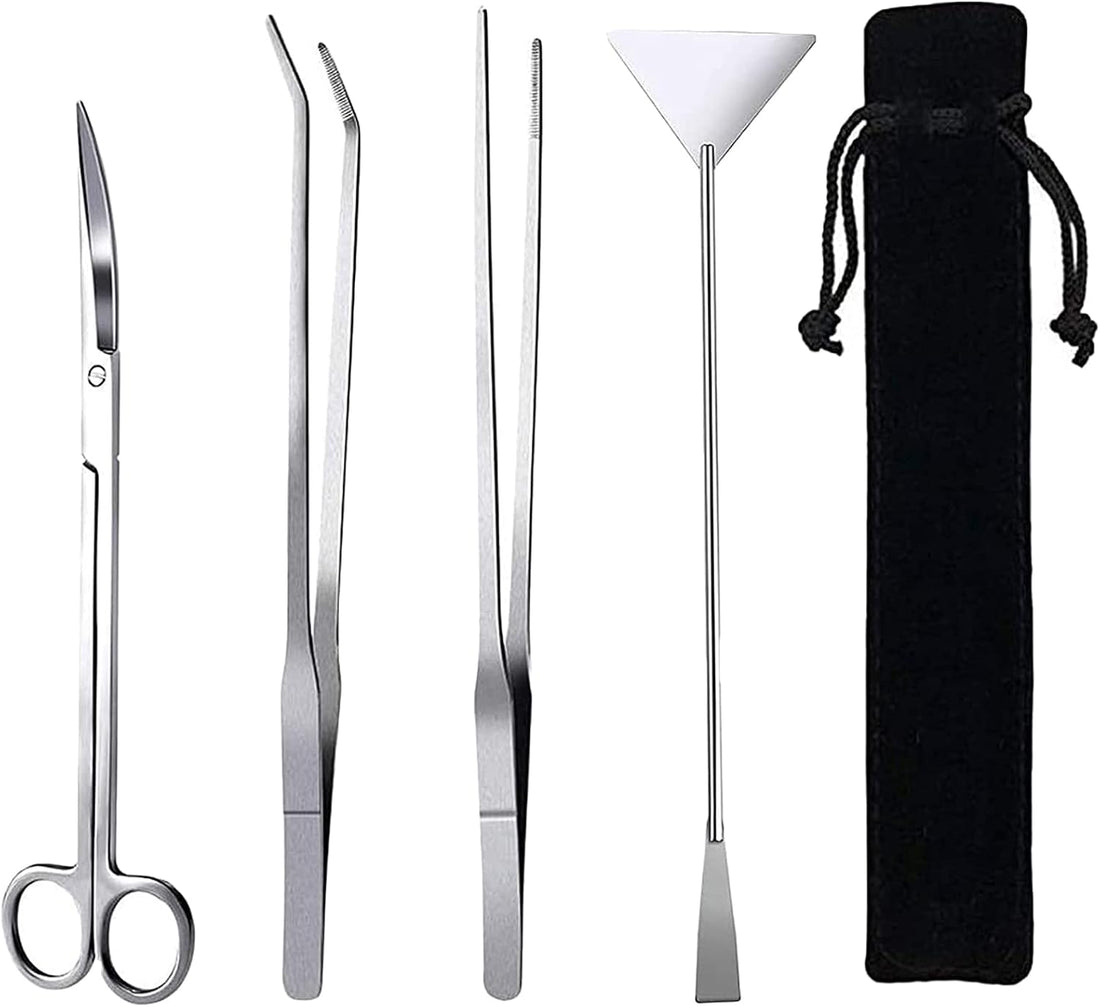 15in Aquascaping Tools, 4 in 1 Long Aquarium Tweezers Scissors Spatula