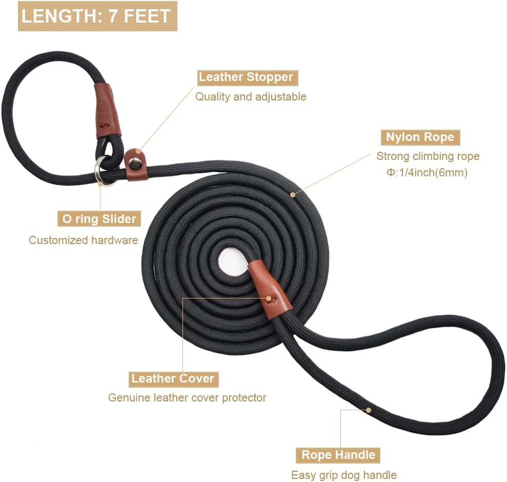 BTINESFUL 5FT 6FT 7FT Slip Lead Dog Leash, Strong Nylon Rope Leash