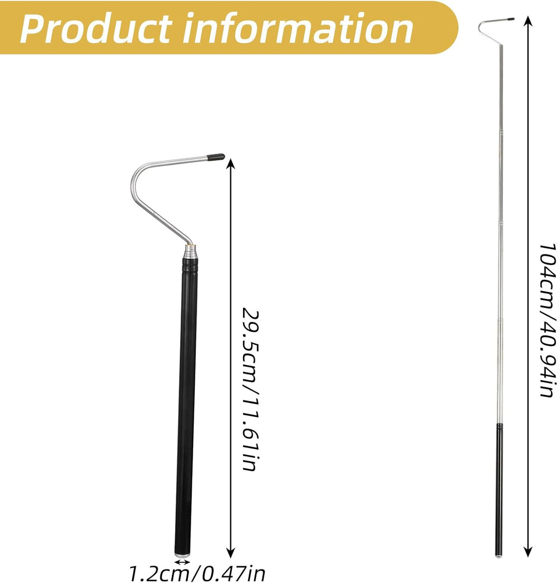 Mabor 40 Inch Snake Hook, Stainless Steel Extensible Grappling Hook