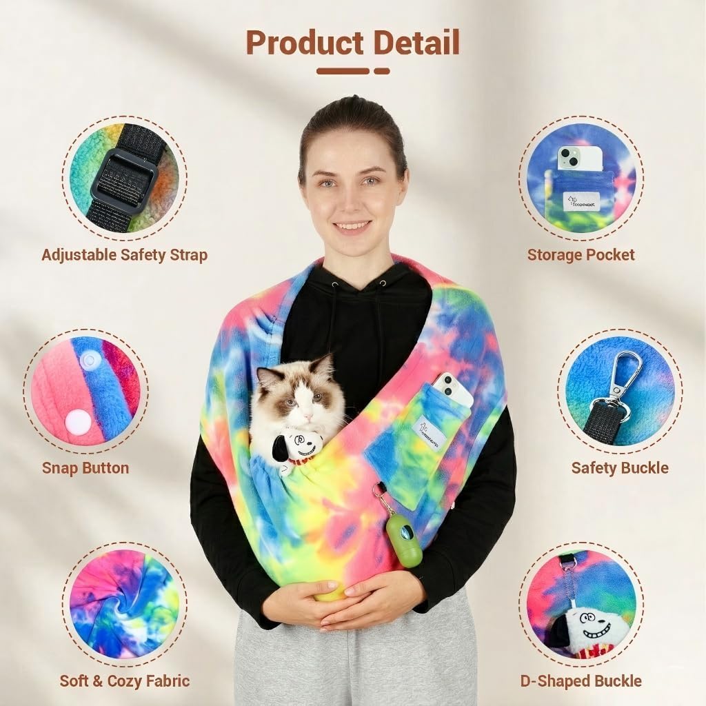 Hands-Free Cat Sling Carrier for Small Dogs & Cats, Soft Fleece