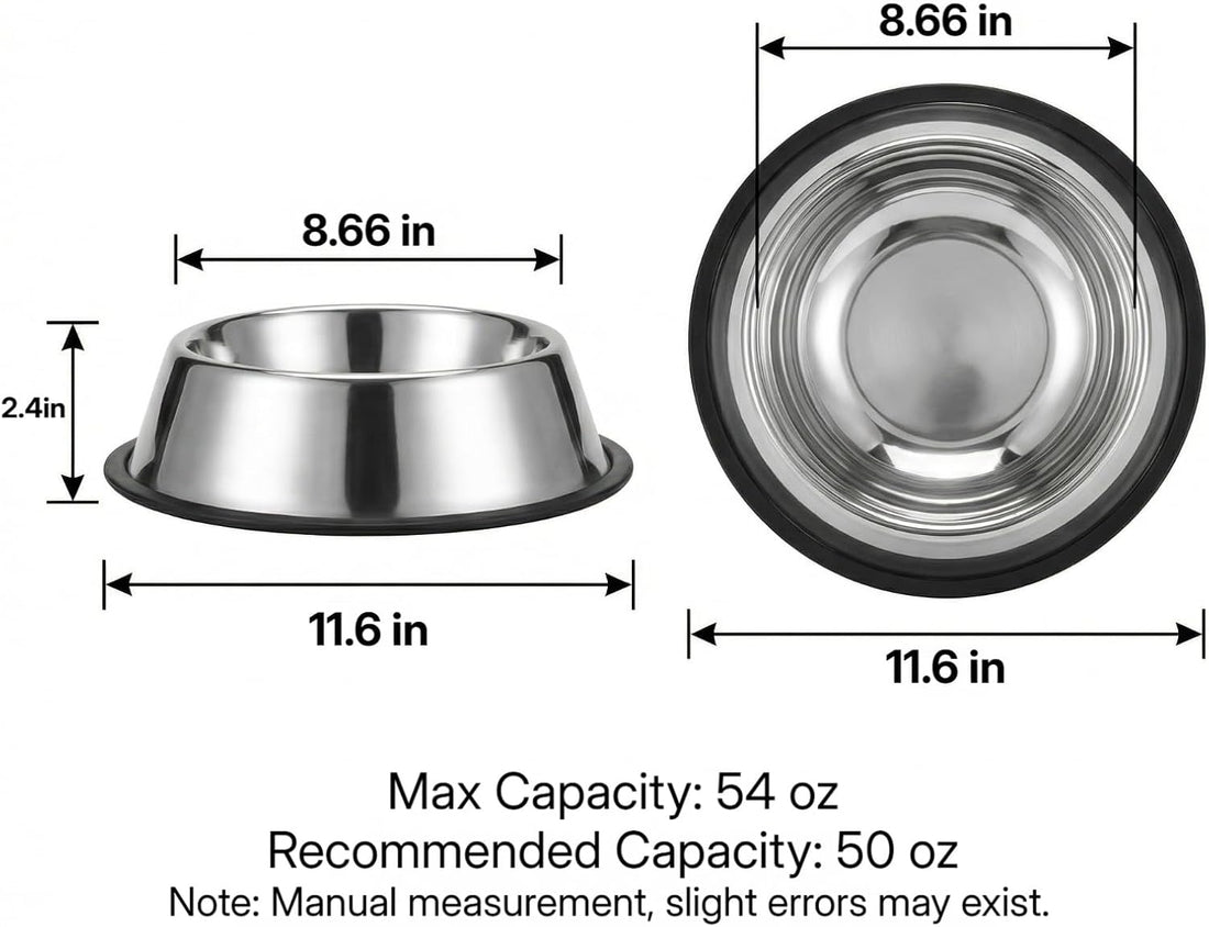 No-tip Stainless Steel Dog Bowls, 54oz, 2-Pack