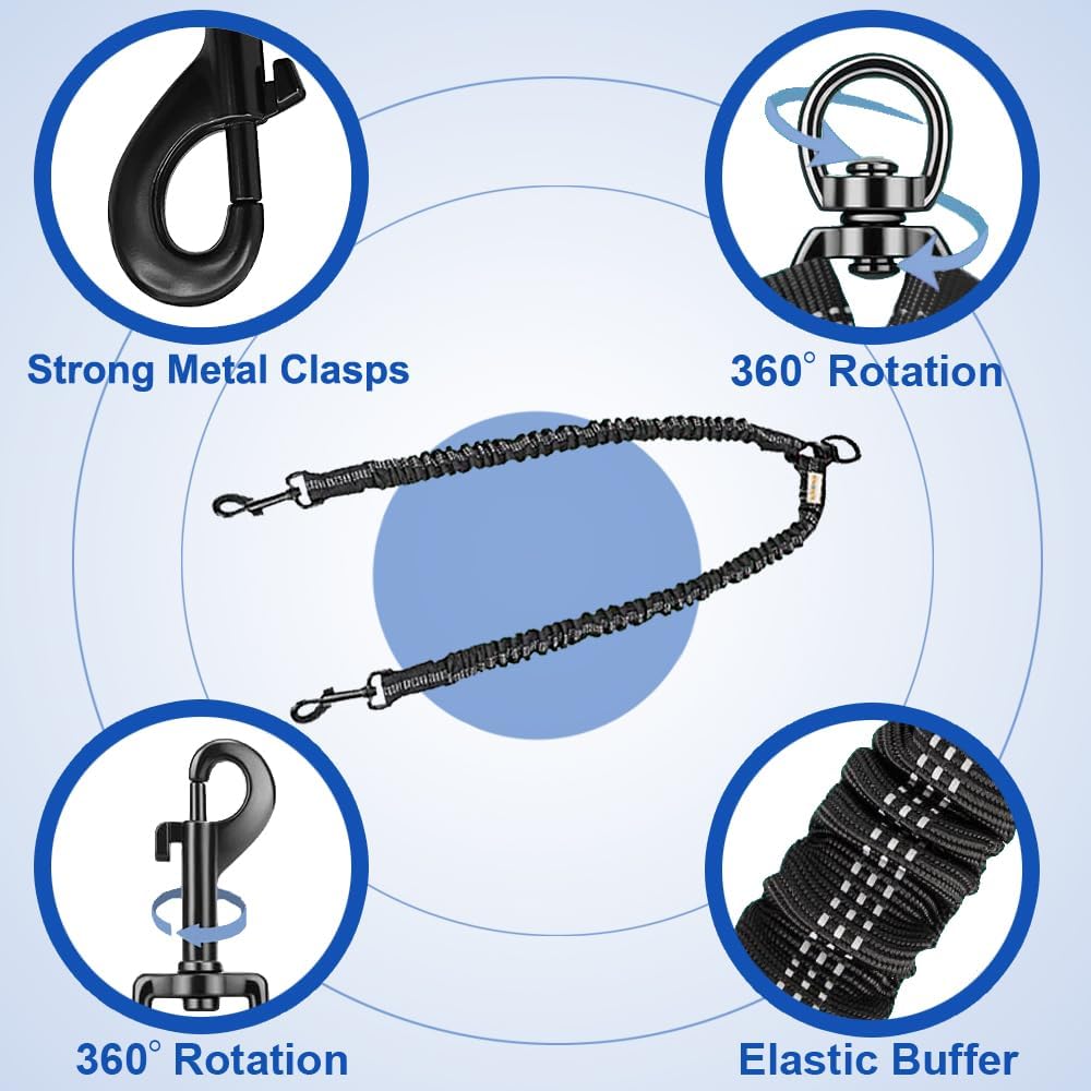 MingXpets Double Dog Leash,360° Swivel Tangle Free Bungee Walking