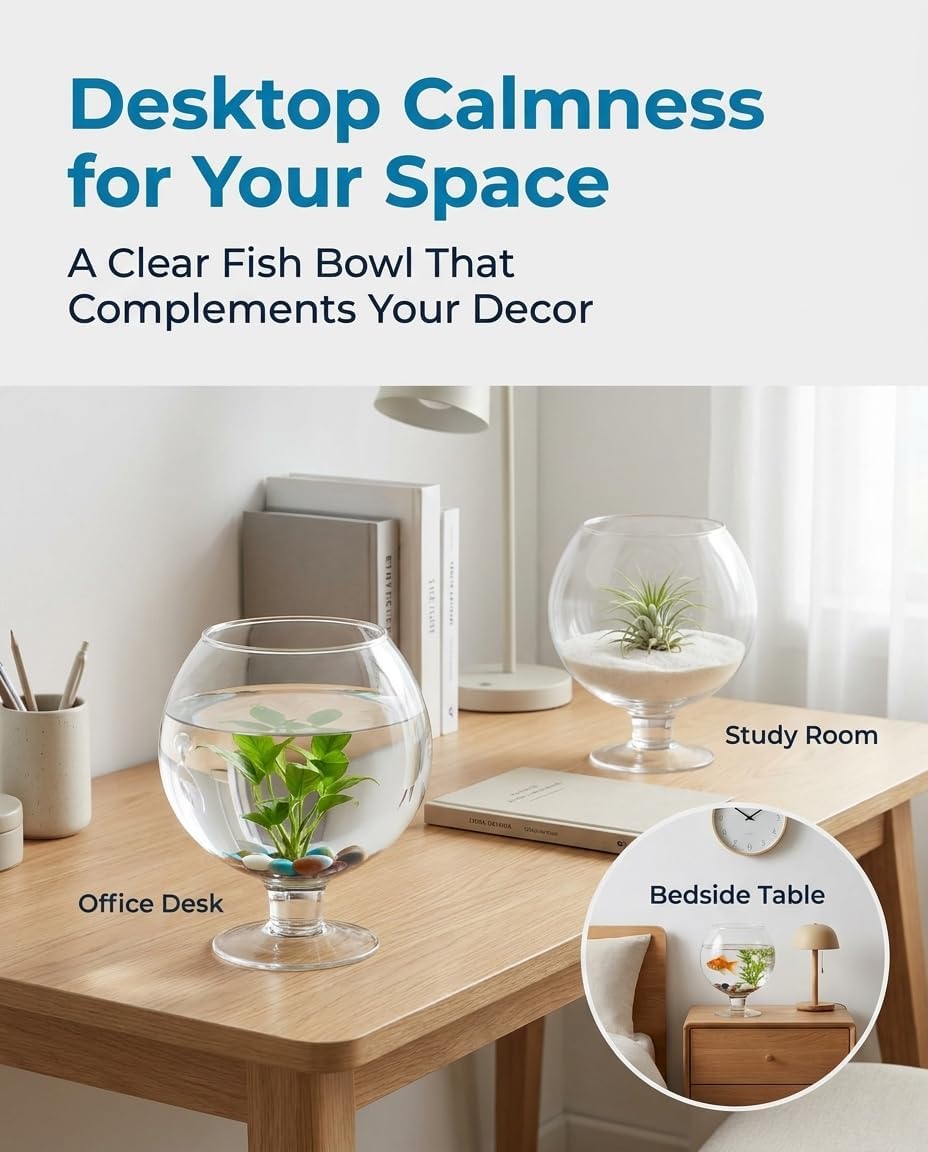 SUPVOX Glass Fish Bowl 6.7 Inch Round Goldfish Tank