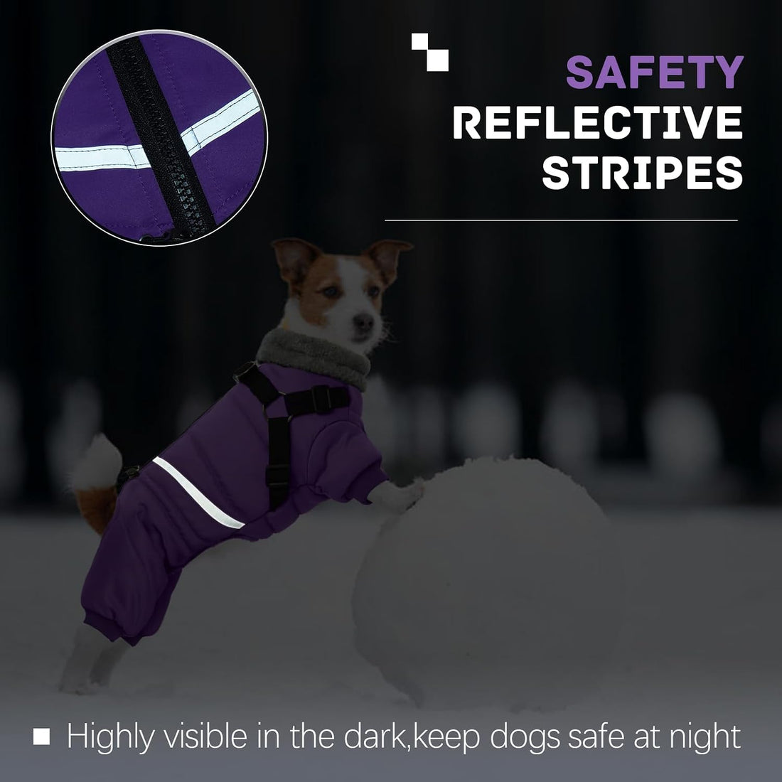 BRKURLEG Purple Dog Coat with Harness, Dog Winter Jacket