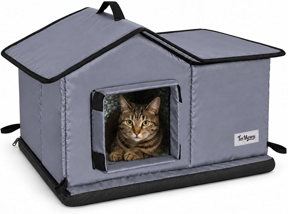 Insulated Outdoor Cat House，Thick Sponge Base Against Cold Ground