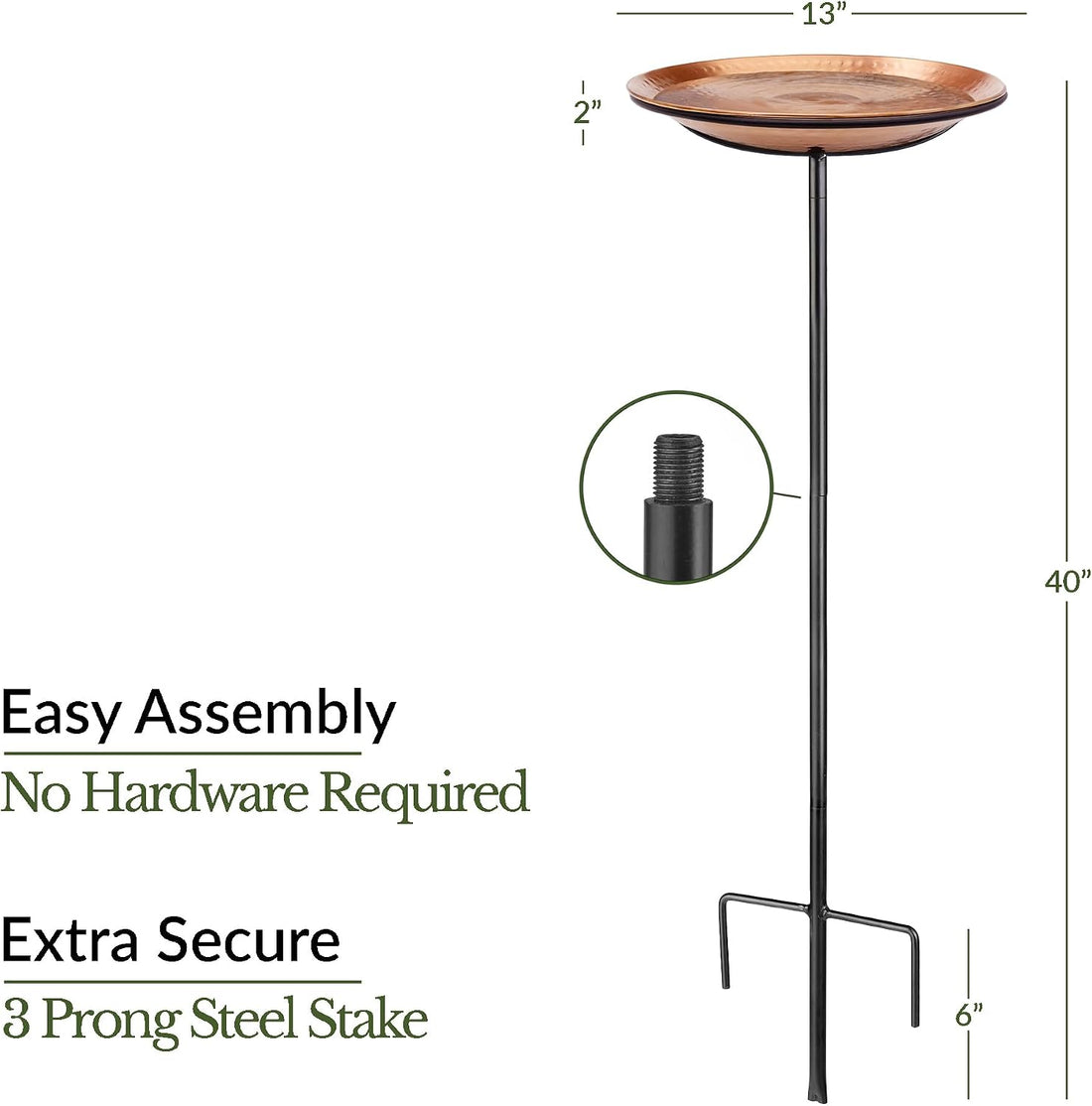 Good Directions Dimpled Copper Bird Bath on Garden Pole 13"