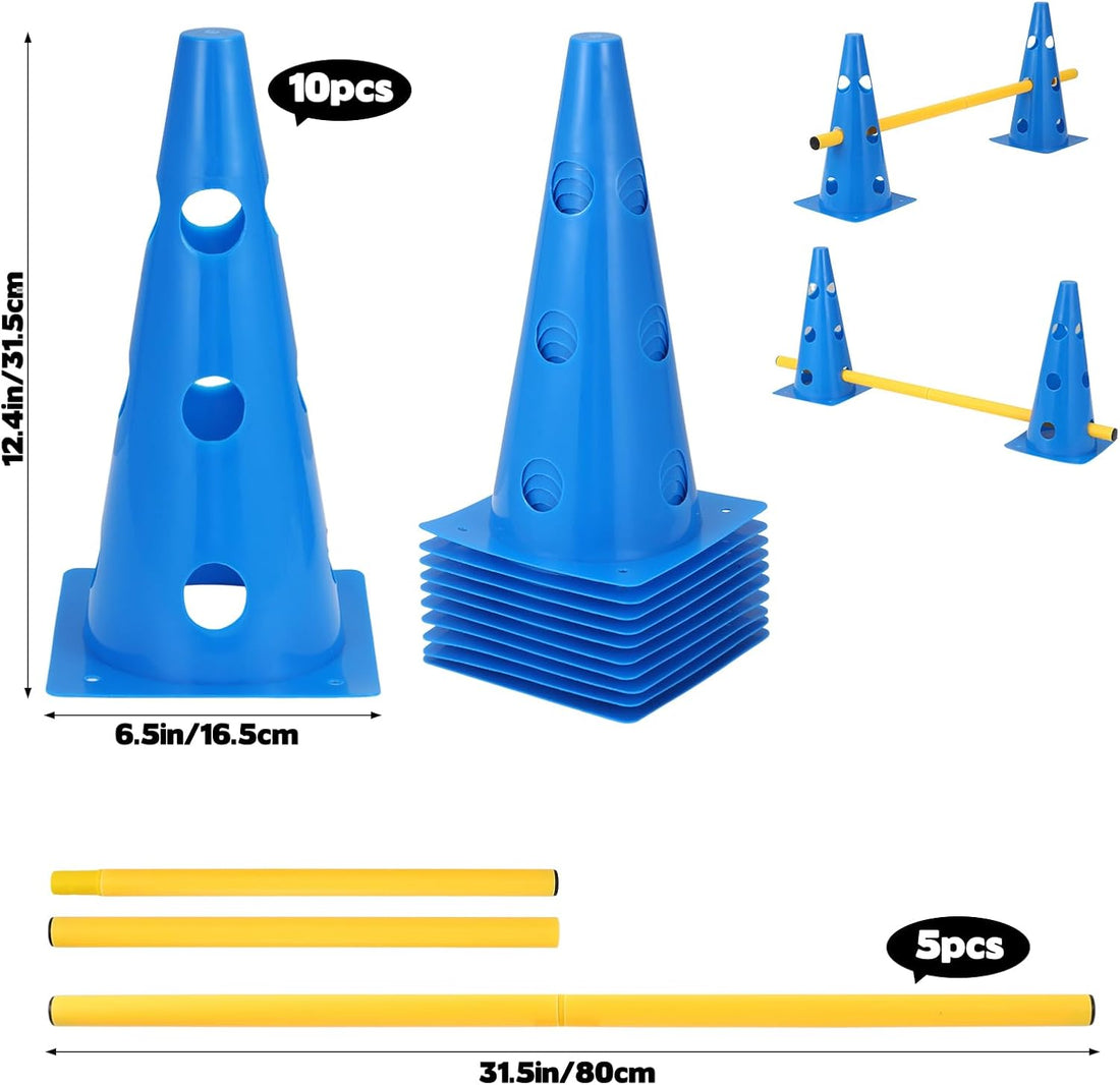 Dog Agility Hurdle Cone Set, 10er 12.5Inch Agility Cones and 5er