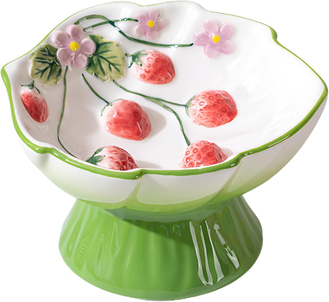 Elevated Cat Food Bowl with Strawberry Blooms by PawsPik