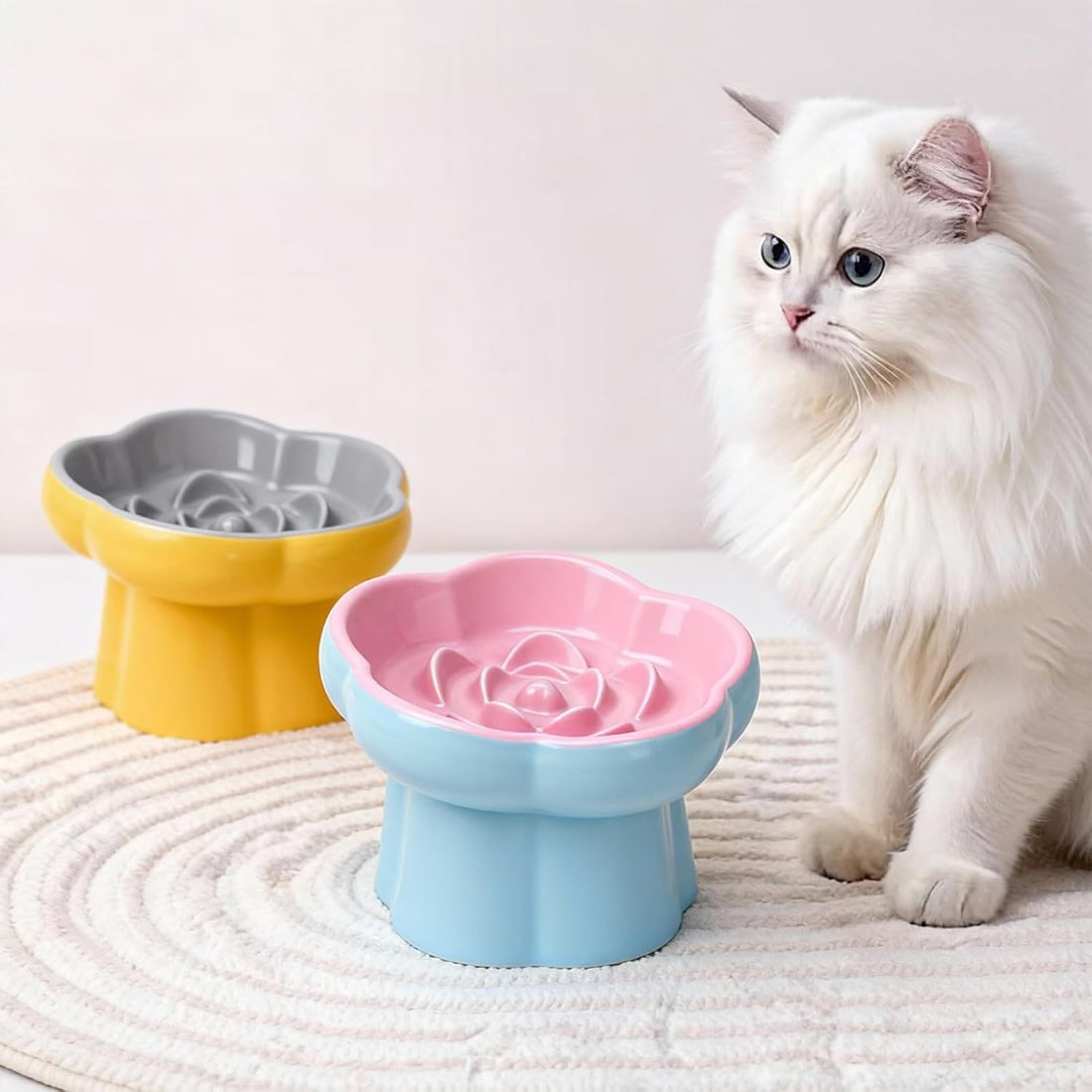 Ceramic Raised Slow Feeder Cat Bowl,Cat Slow Feeder