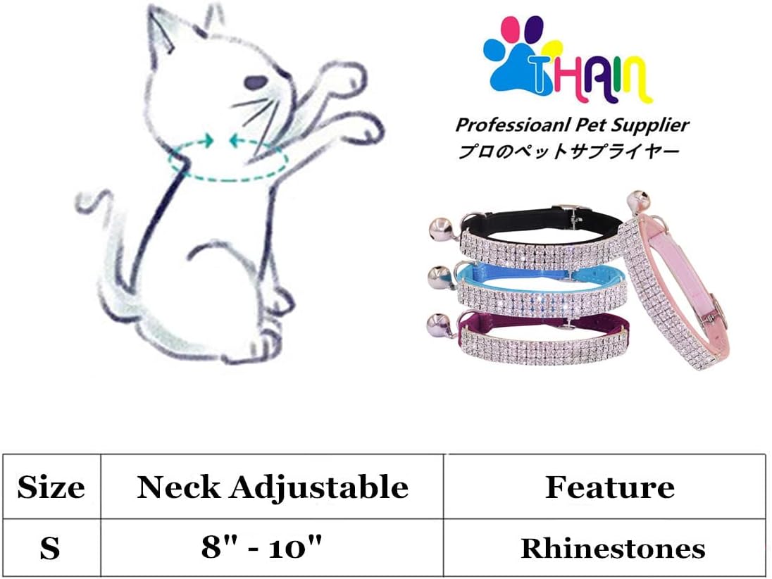 THAIN Rhinestones Cat Dog Collar Soft Velvet Safe Adjustable Collar