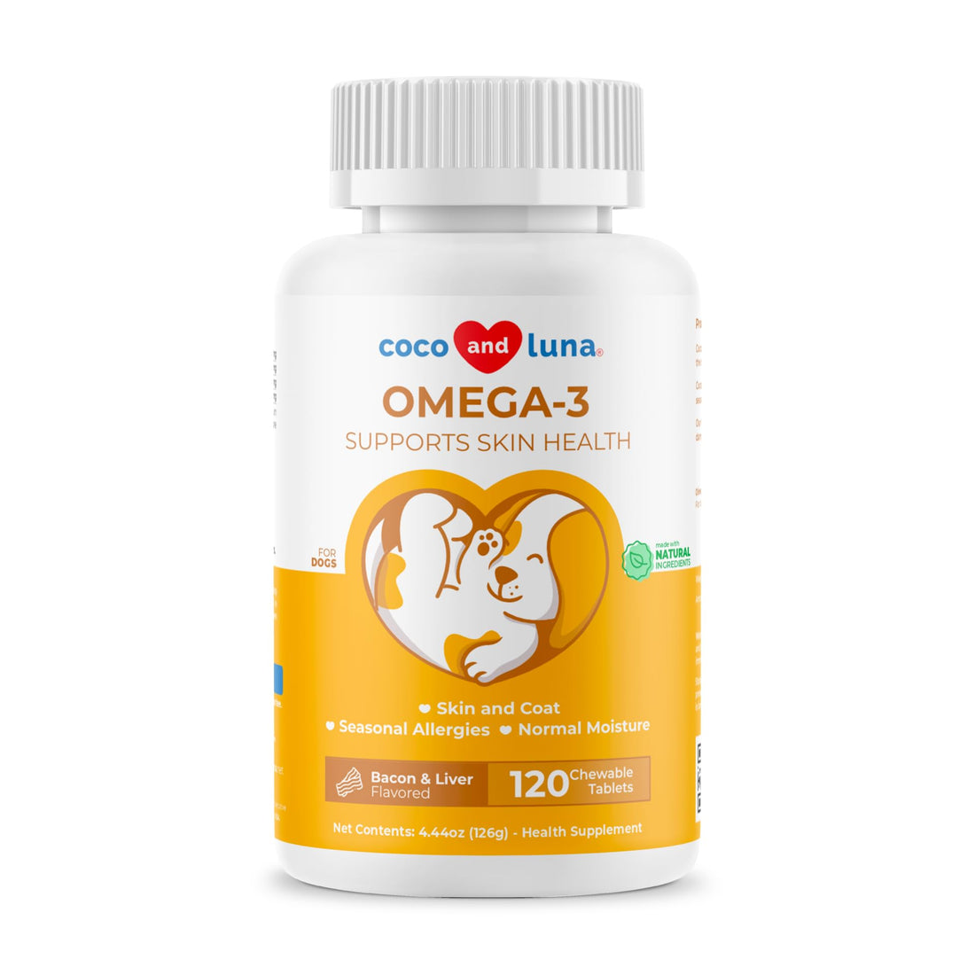 Omega 3 Fish Oil for Dogs - 120 Chewable Tablets - with Omega 3, 6