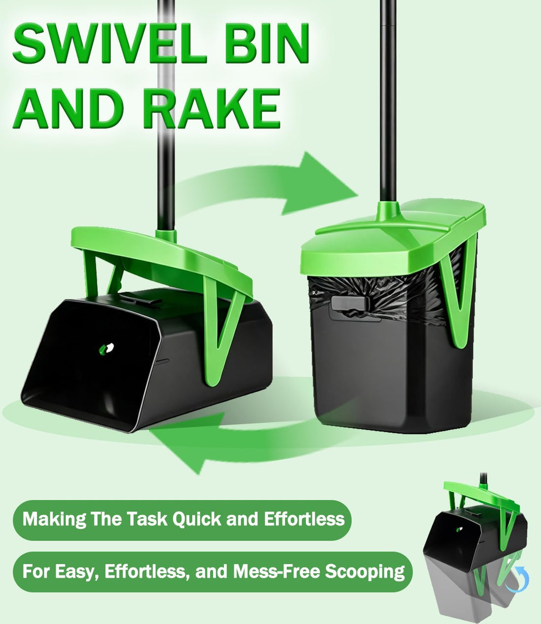 FUSBUNTY Pooper Scooper Swivel Bin & Rake with 100 Waste Bags