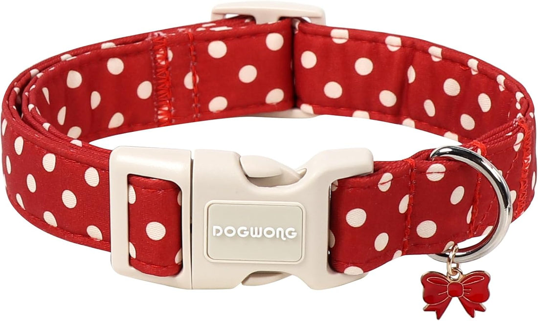 DOGWONG Red White Polka Dot Dog Collar for Small Dogs S