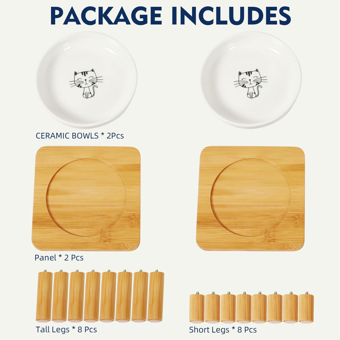 DoogCat Raised Cat Bowl, Elevated Cat Bowls with Bamboo Stand
