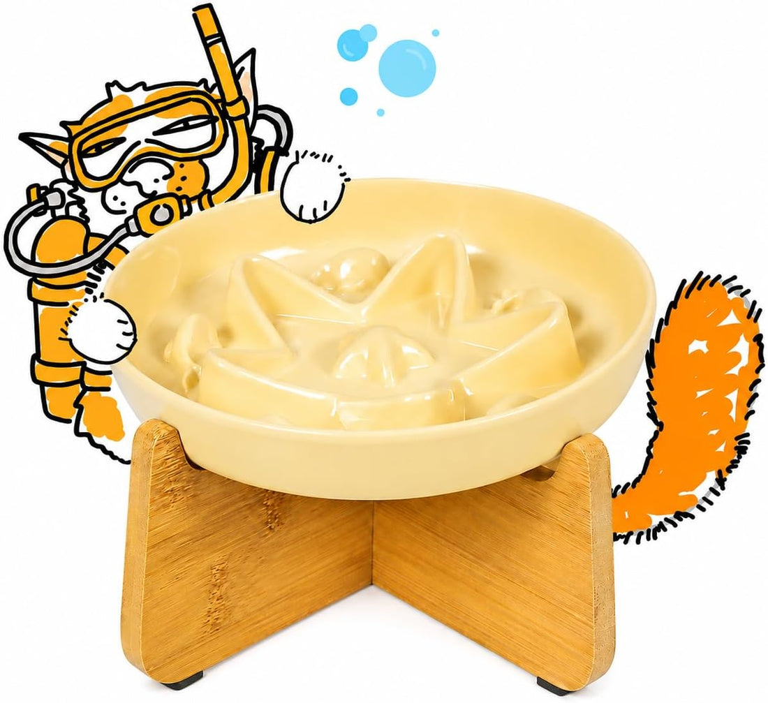 2 Pcs Cat Slow Feeder Bowl – Whisker Friendly Melamine Puzzle Feeding