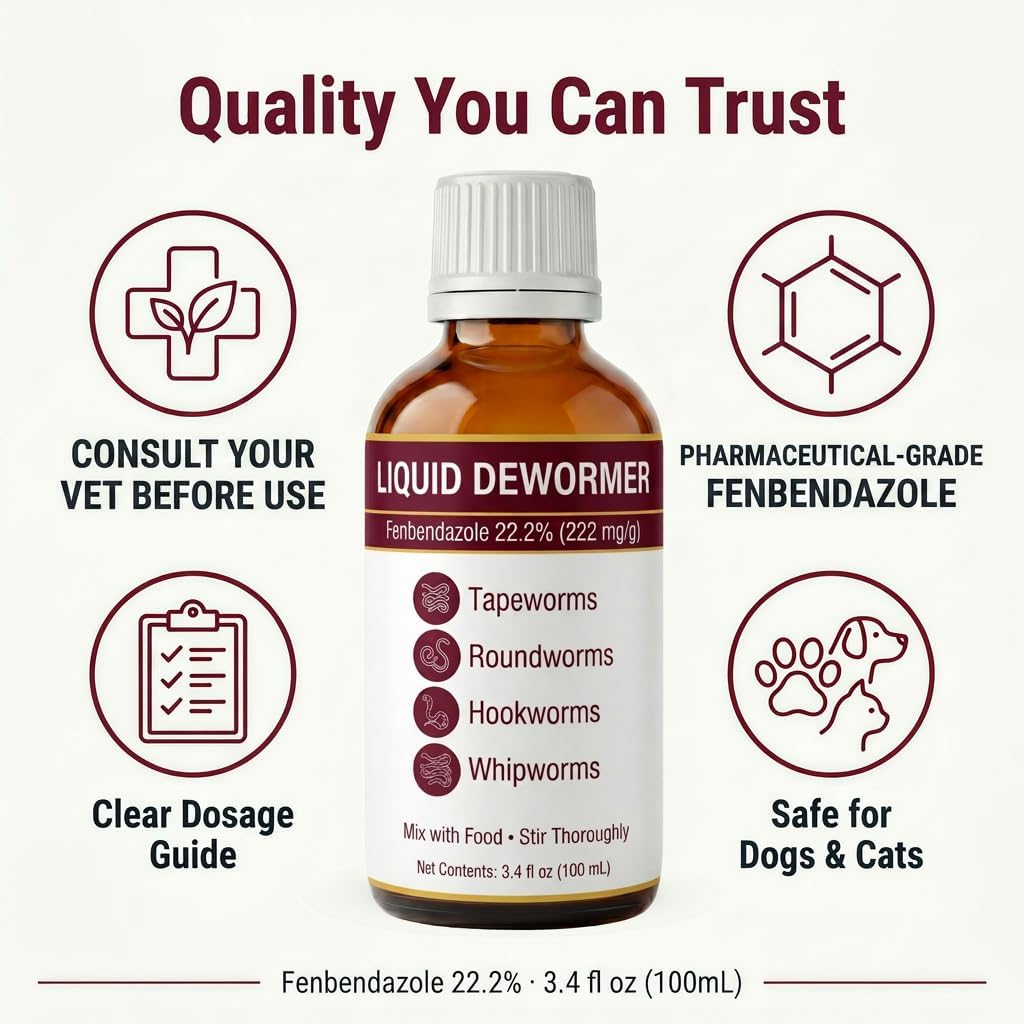 Cat & Dog Liquid Dewormer, Fenbendazole 22.2%, Broad Spectrum