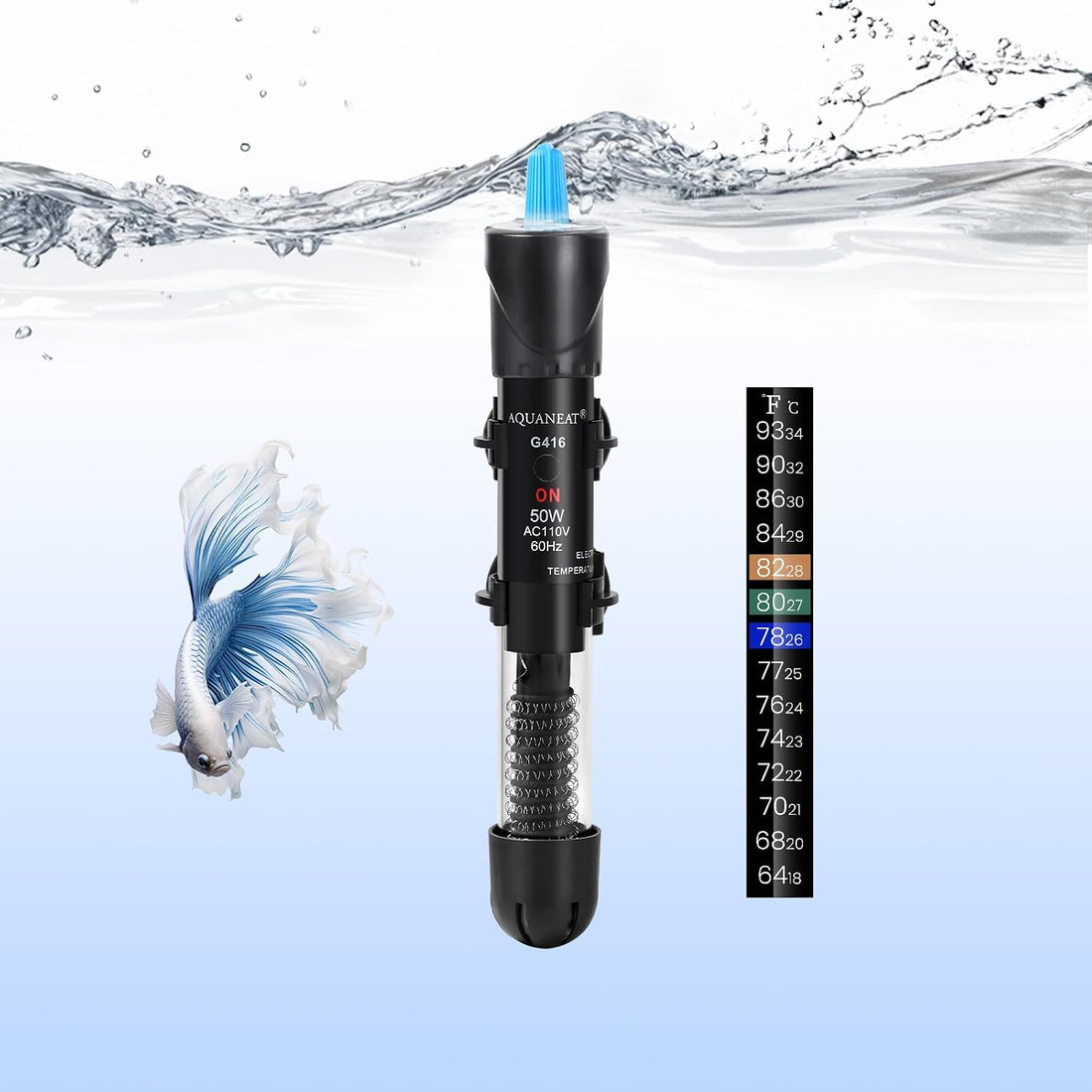 AQUANEAT Aquarium Heater, 50W Fish Tank Heater