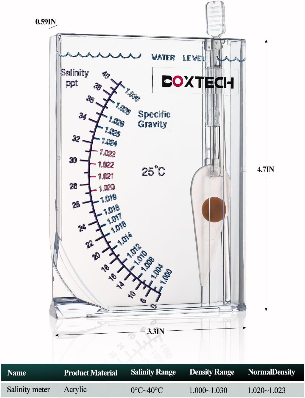 Boxtech Aquarium Hydrometer, Salinity Meter for Reef & Marine Tanks