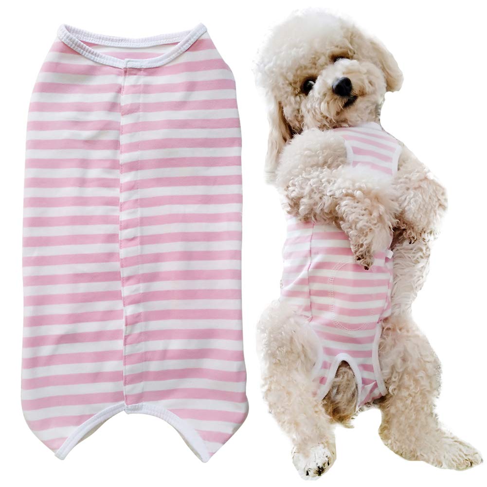 Dog Recovery Suit Post-Surgery Shirt, Pink & White Stripe
