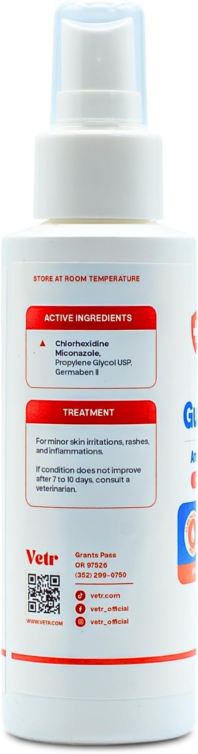 vetr Skin Guard Max Chlorhexidine Miconazole Cleansing Spray, 120mL