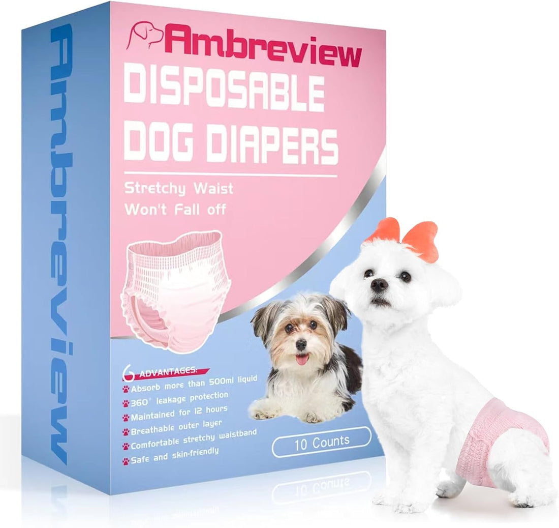 Ambreview Disposable Dog Diapers Female, Just Pull It Up, S 10 PCS