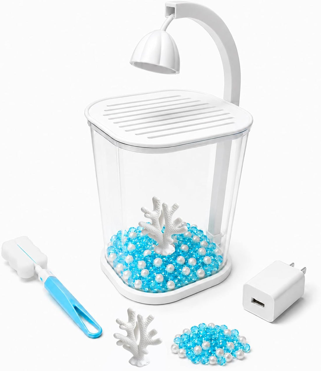 Fish Tank, 0.45 Gallon Aquarium kit with LED Lights, Decorations
