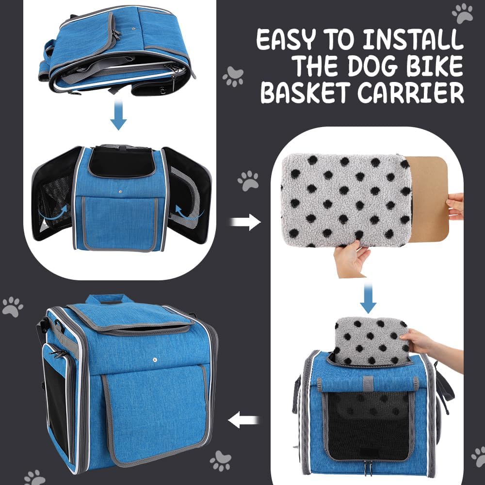Expandable Dog Bike Basket Carrier, Foldable Pet Bicycle Backpack