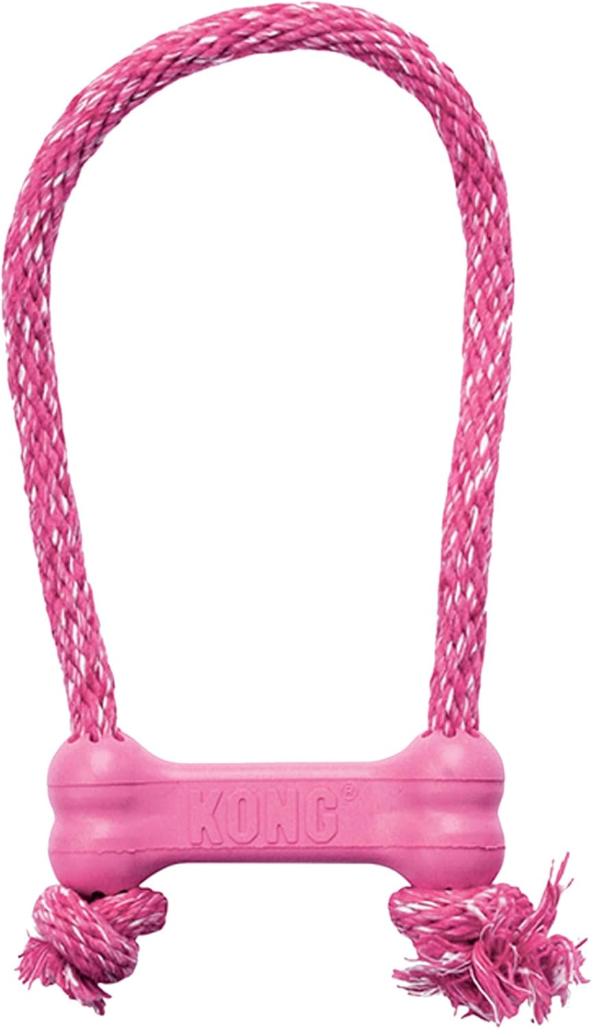 KONG Puppy Goodie Bone with Rope, Natural Rubber, for XS Puppies